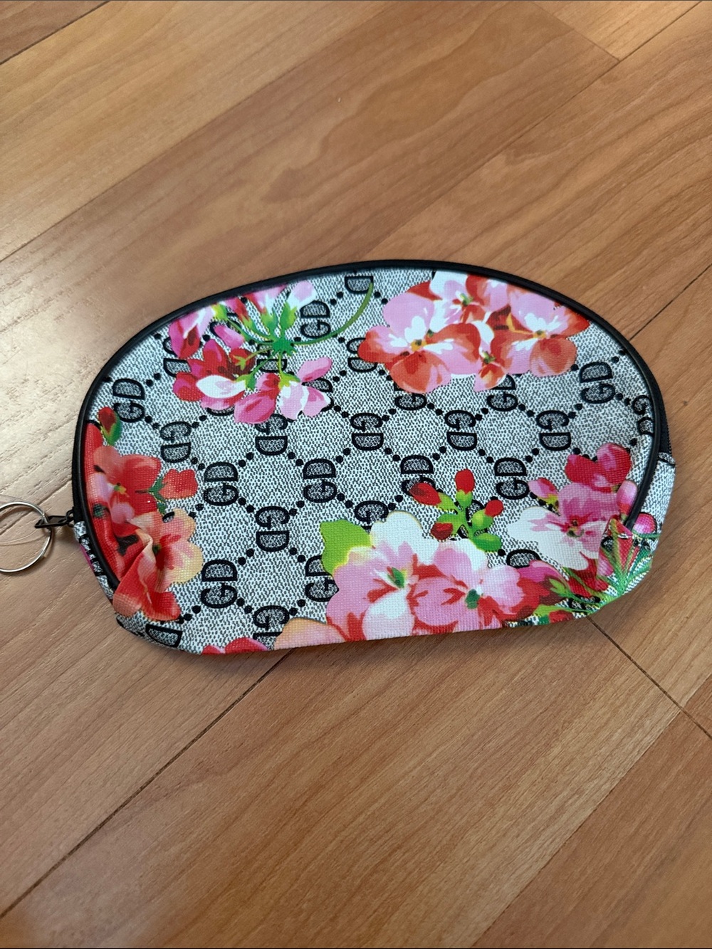Source Unknown Floral Print Cosmetic Pouch - Pink, Green, Black